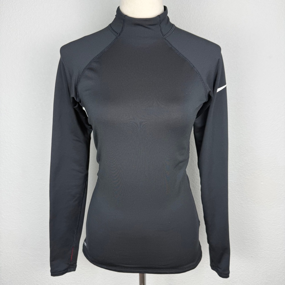 Nike Pro Hyperwarm Women Black Dri-FIT Mock Neck Compression Long Sleeve Top Sm